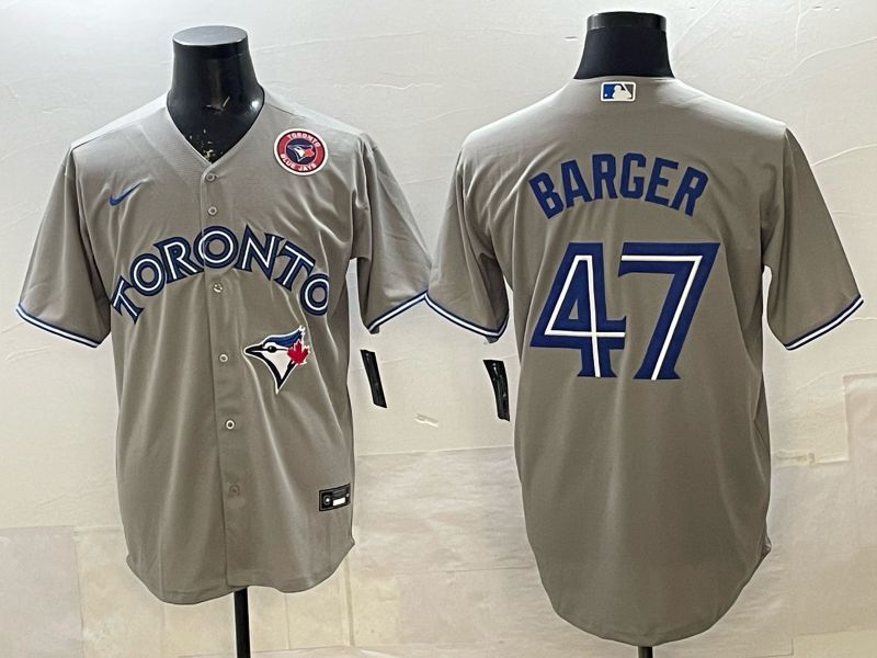 Men 2025 Nike Toronto Blue Jays #47 Barger Grey Game MLB Jersey 05
